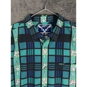 Retro Rifle Brave Heart Mens 2XL Plaid Short Sleeve Button Up Vacations Resort